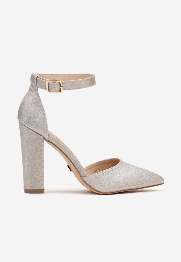 Born2be - Złote Czółenka Vices na Obcasie Zapinane Wokół Kostki Izaditia. Nosek buta: szpiczasty. Kolor: złoty. Materiał: jeans. Obcas: na obcasie. Styl: elegancki. Wysokość obcasa: średni