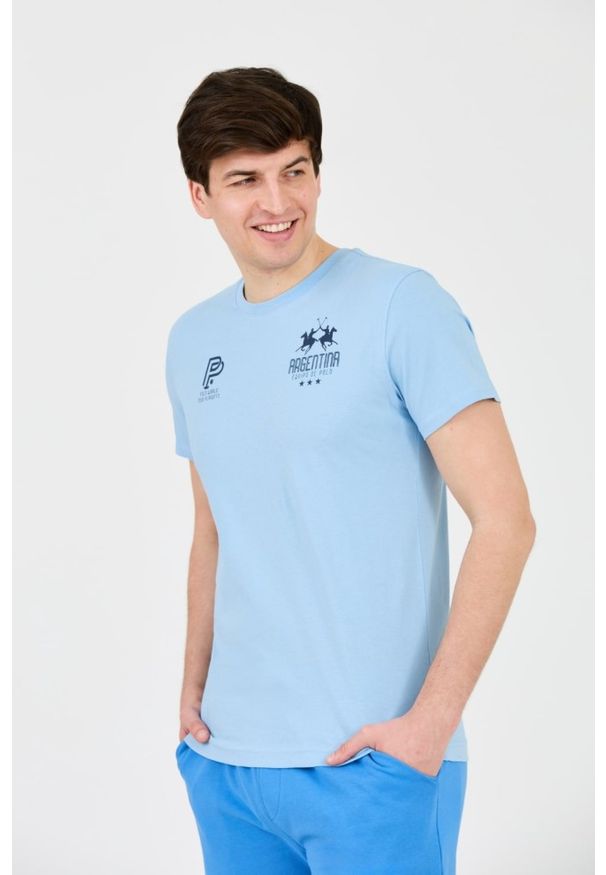 La Martina - LA MARTINA Błękitny męski t-shirt Jersey, Rozmiar M. Kolor: niebieski. Materiał: jersey