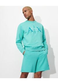 Armani Exchange - ARMANI EXCHANGE - Błękitna bluza z logo. Kolor: niebieski. Materiał: bawełna. Wzór: nadruk. Styl: klasyczny, sportowy #4
