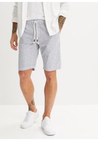bonprix - Bermudy z przewiewnej mieszanki lnu, regular fit. Kolor: niebieski. Materiał: len. Wzór: paski #1