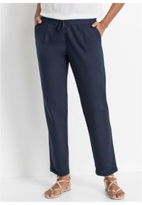 bonprix - Spodnie lniane z elastyczną talią. Kolor: niebieski. Materiał: lyocell, len. Sezon: lato #1