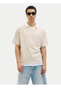 Jack & Jones - Jack&Jones Polo Lido 12276758 Beżowy Loose Fit. Typ kołnierza: polo. Kolor: beżowy. Materiał: syntetyk