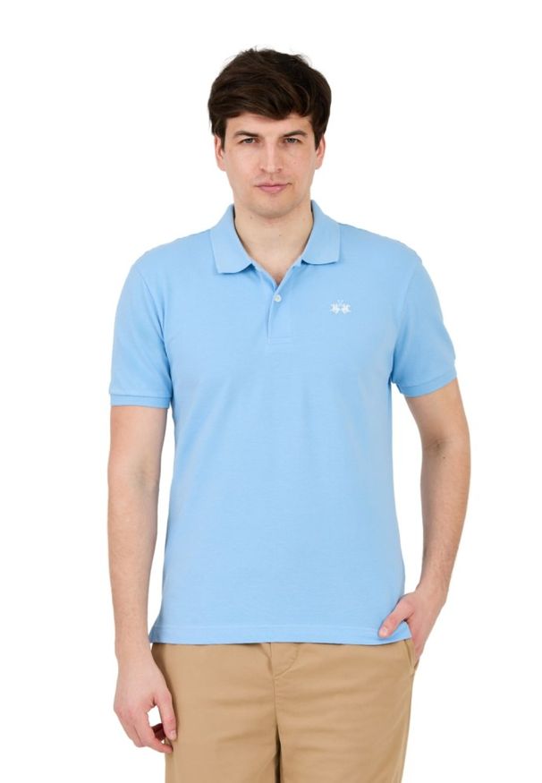 La Martina - LA MARTINA Błękitne męskie polo z małym logo, Rozmiar XL. Typ kołnierza: polo. Kolor: niebieski
