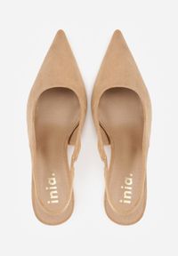 Renee - Ciemnobeżowe Sandały Slingback na Szpilce z Imitacji Zamszu Carilona. Kolor: beżowy. Materiał: zamsz. Obcas: na szpilce. Styl: elegancki, wizytowy #7