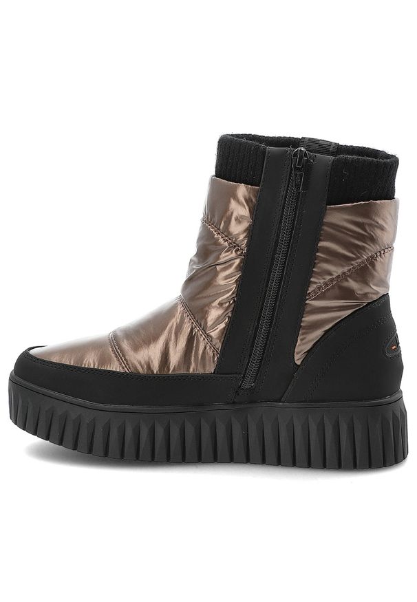 Brązowe Metaliczne Śniegowce Marco Tozzi Modne Obuwie Damskie. Okazja: na spacer. Kolor: brązowy. Szerokość cholewki: normalna. Sezon: zima. Styl: sportowy