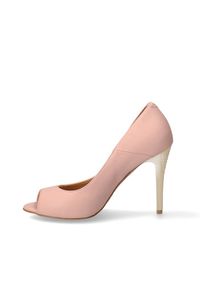 Arturo Vicci - Czółenka różowe peep toe. Nosek buta: otwarty. Kolor: różowy. Materiał: skóra ekologiczna. Obcas: na obcasie. Wysokość obcasa: wysoki #2