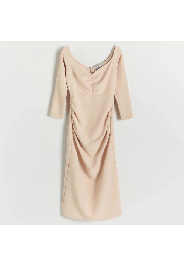 Reserved - Elegancka sukienka - Beżowy. Kolor: beżowy. Styl: elegancki