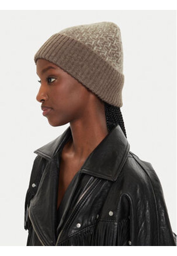 Calvin Klein Czapka Monogram Fold K60K612595 Beżowy. Kolor: beżowy. Materiał: wełna