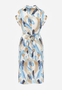 Born2be - Niebieska Koszulowa Sukienka Midi z Materiałowym Paskiem i Krótkimi Rękawami Brala. Okazja: do pracy, na co dzień, na spotkanie biznesowe. Kolor: niebieski. Materiał: materiał. Długość rękawa: krótki rękaw. Sezon: wiosna, lato. Typ sukienki: koszulowe. Styl: biznesowy, klasyczny, casual. Długość: midi #3