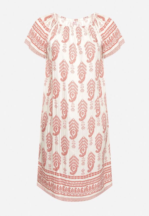 Born2be - Różowa Wiskozowa Sukienka ze Wzorem Boho Ellivra. Okazja: na co dzień. Kolor: różowy. Materiał: wiskoza. Wzór: aplikacja. Styl: boho