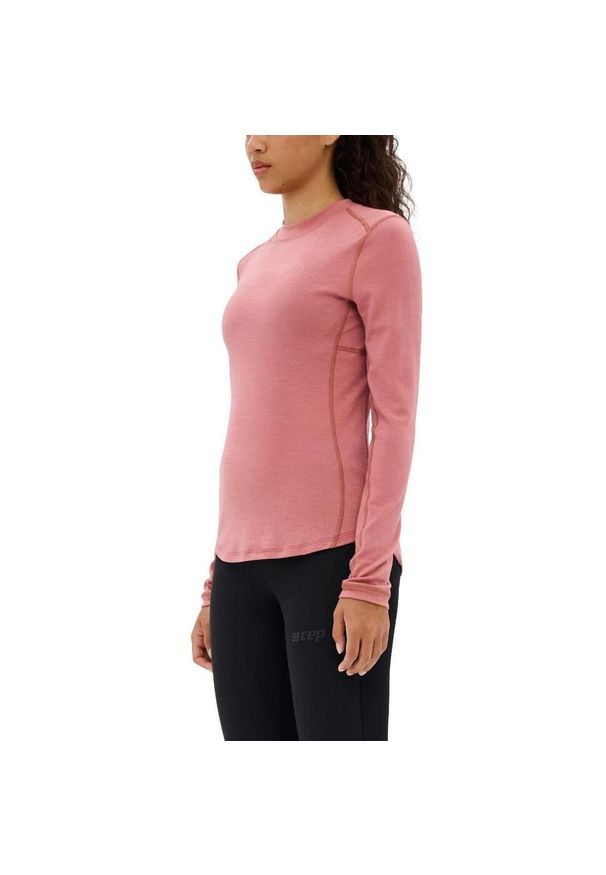 Bluzka sportowa do biegania z wełną merino damska CEP Cold Weather. Kolor: różowy. Materiał: wełna. Sezon: zima. Sport: bieganie, fitness