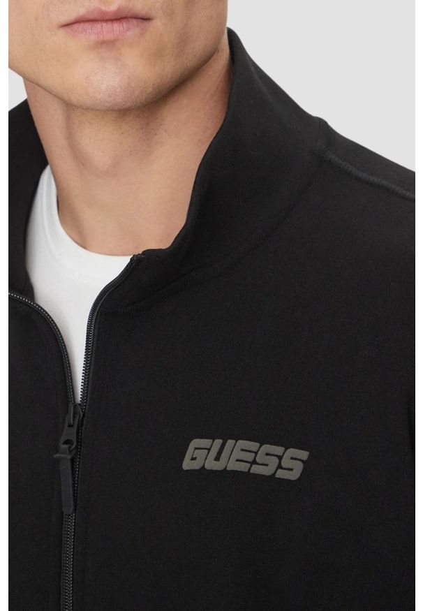 Guess - GUESS Czarna bluza męska z lampasami Emis. Kolor: czarny. Materiał: bawełna, materiał. Styl: elegancki