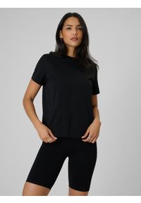 4f - 4F T-shirt regular gładki damski - czarny XS. Okazja: na co dzień. Kolor: czarny. Materiał: materiał. Wzór: gładki. Styl: casual #1