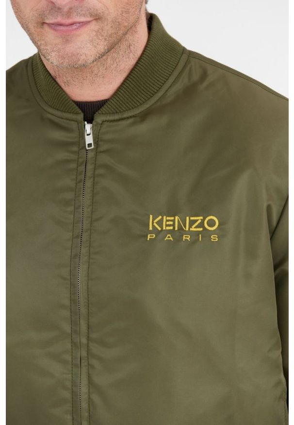 Kenzo - KENZO Zielona kurtka bomberka męska z żółtym logo, Rozmiar S. Kolor: zielony