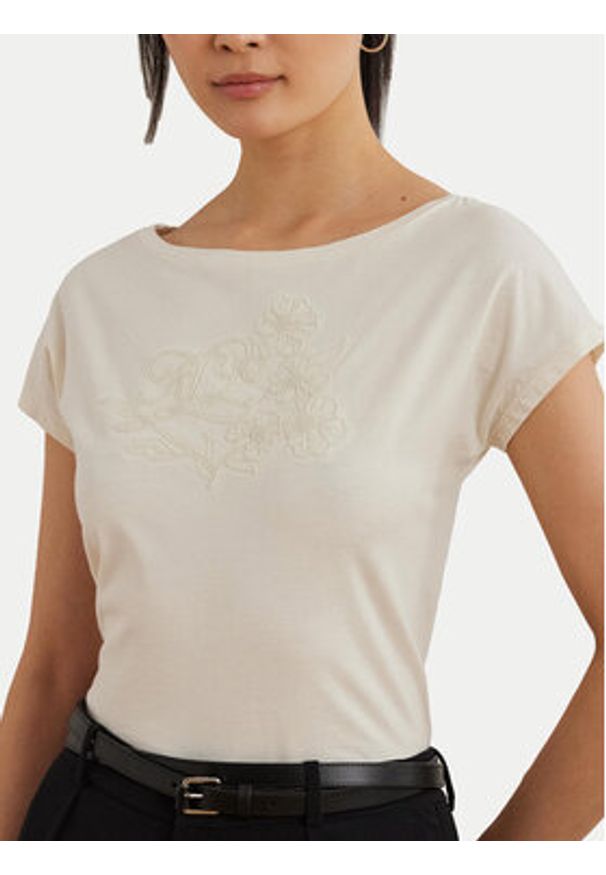 Lauren Ralph Lauren - LAUREN RALPH LAUREN T-Shirt 200963933001 Écru Relaxed Fit. Kolor: kremowy. Materiał: bawełna
