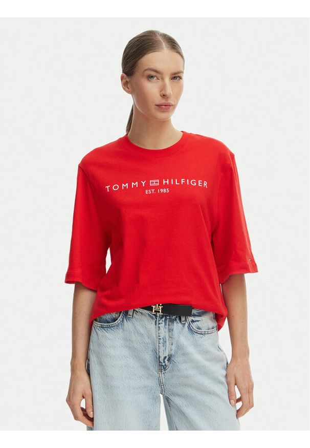 TOMMY HILFIGER - Tommy Hilfiger T-Shirt WW0WW47811 Pomarańczowy Relaxed Fit. Kolor: pomarańczowy. Materiał: bawełna