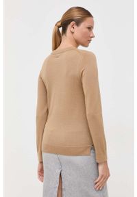 BOSS sweter wełniany damski kolor beżowy lekki. Kolor: beżowy. Materiał: wełna. Wzór: gładki. Styl: klasyczny #5