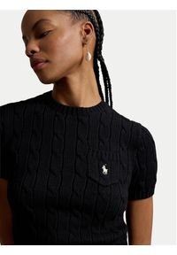 Polo Ralph Lauren Sweter 211971873506 Czarny Slim Fit. Typ kołnierza: polo. Kolor: czarny. Materiał: bawełna #3