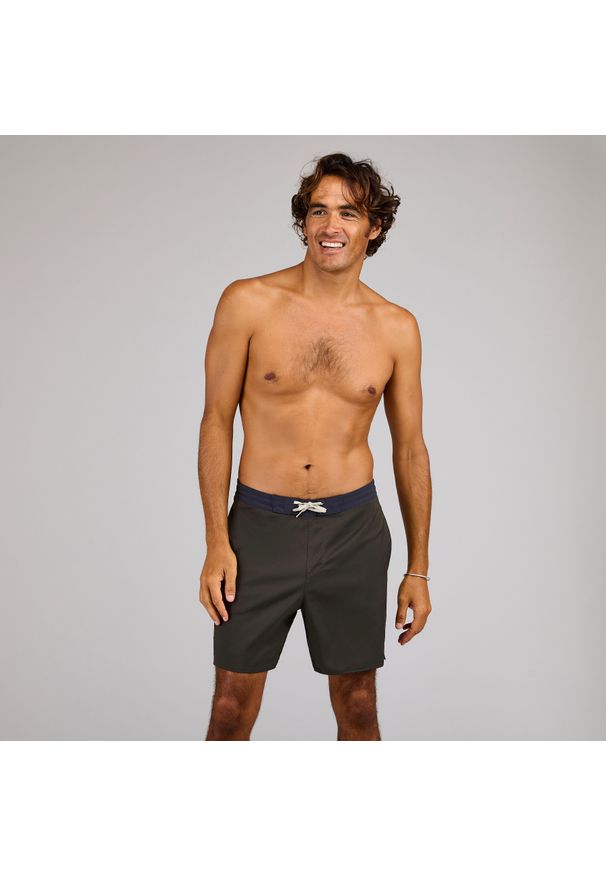 Spodenki surfingowe męskie Decathlon 100 18". Kolor: wielokolorowy, brązowy, zielony. Materiał: poliester, materiał. Długość: długie. Styl: sportowy