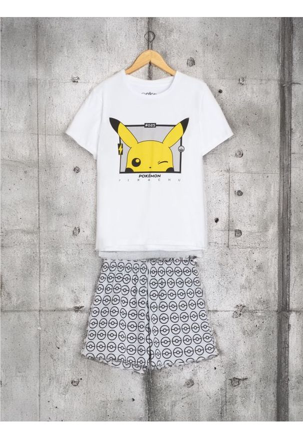 Sinsay - Piżama dwuczęściowa Pokemon - biały. Kolor: biały. Materiał: guma. Długość: krótkie