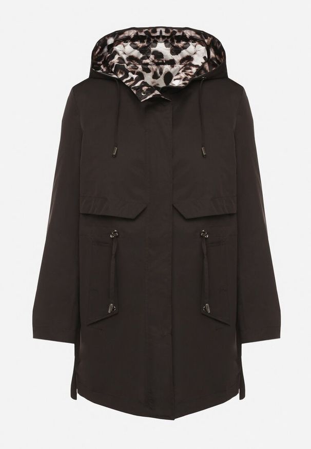 Born2be - Czarna Kurtka w Stylu Parki z Odpinanym Kapturem i Ozdobną Podszewką Ismerife. Okazja: na co dzień, na spacer. Kolor: czarny. Styl: casual