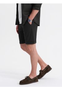 Ombre Clothing - Dzianinowe szorty męskie z podwiniętymi nogawkami – czarne V2 - Rozmiar: XL. Kolor: czarny. Materiał: dzianina. Wzór: jednolity. Styl: klasyczny #11