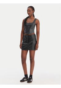 Adidas - adidas Top Pleather KE5041 Czarny Slim Fit. Kolor: czarny. Materiał: skóra #4