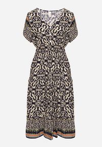 Born2be - Granatowa Bawełniana Sukienka z Guzikami i Ornamentnym Wzorem Zisselle. Kolor: niebieski. Materiał: bawełna #6