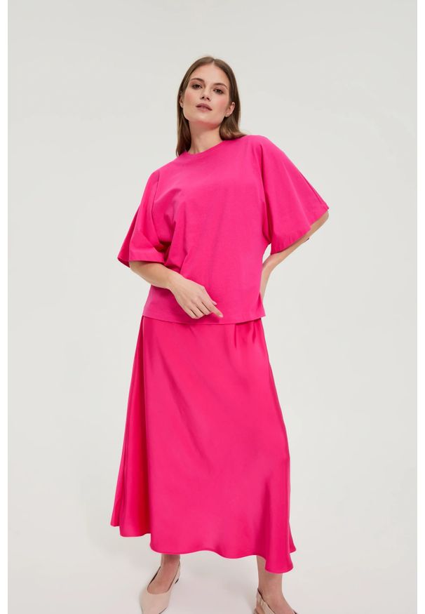 MOODO - Bluzka z szerokimi rękawami fuksjowa. Materiał: bawełna