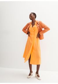 bonprix - Sukienka szmizjerka lniana. Kolor: pomarańczowy. Materiał: len. Typ sukienki: szmizjerki. Styl: elegancki #1