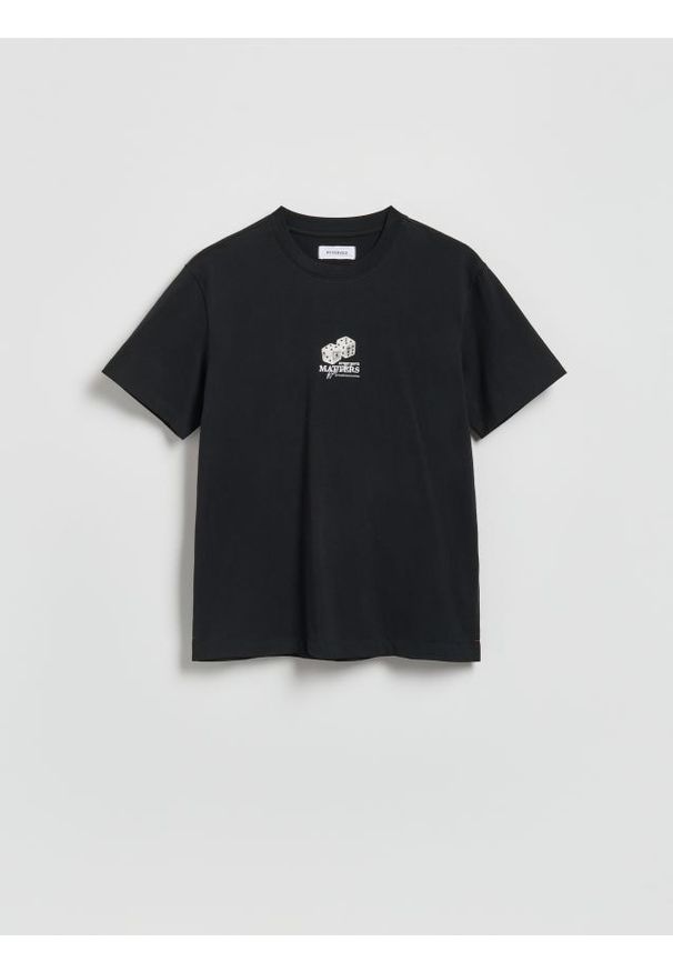 Reserved - T-shirt regular z nadrukiem - czarny. Kolor: czarny. Materiał: bawełna, dzianina. Wzór: nadruk