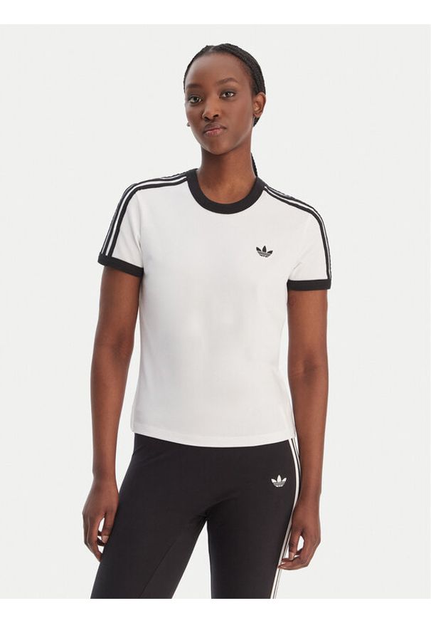 Adidas - adidas T-Shirt 3-Stripes KD3683 Biały Slim Fit. Kolor: biały. Materiał: bawełna