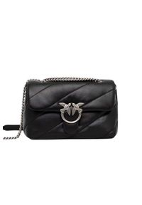 Pinko - PINKO Czarna listonoszka ze srebrnymi okuciami damska Love Puff Classic. Kolor: czarny. Styl: elegancki, klasyczny #6