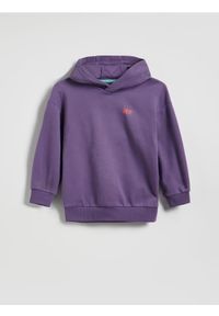 Reserved - Bluza oversize z kapturem - ciemnofioletowy. Typ kołnierza: kaptur. Kolor: fioletowy. Materiał: dzianina, bawełna #1