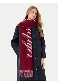 TOMMY HILFIGER - Tommy Hilfiger Szalik Script Logo AW0AW17786 Bordowy. Kolor: czerwony. Materiał: wełna, materiał #3