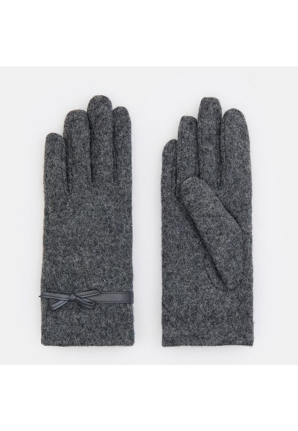 Mohito - Wełniane rękawiczki z kokardą - Szary. Kolor: szary. Materiał: wełna