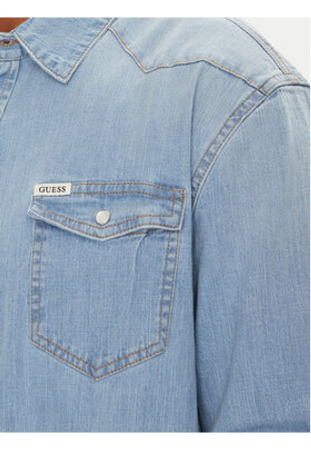 Guess Koszula jeansowa M4GH02 D3PF5 Niebieski Slim Fit. Kolor: niebieski. Materiał: bawełna