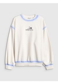 4f - 4F Bluza dresowa regular bez kaptura damska - biała XL. Okazja: na co dzień. Typ kołnierza: bez kaptura. Kolor: beżowy. Materiał: dresówka. Styl: casual, vintage #1