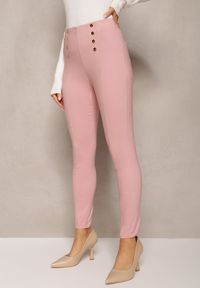 Renee - Różowe Spodnie Skinny z Ozdobnymi Napami Eclaria. Stan: podwyższony. Kolor: różowy. Wzór: aplikacja
