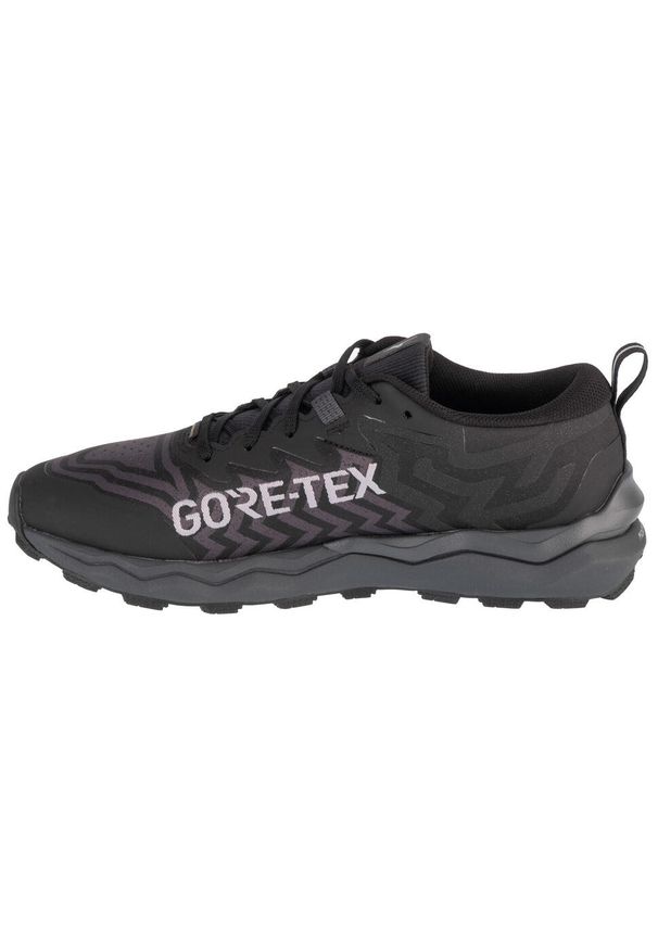 Buty do biegania męskie Mizuno Wave Daichi 8 Gtx. Zapięcie: sznurówki. Kolor: czarny. Materiał: guma, materiał, tkanina, syntetyk. Szerokość cholewki: normalna. Model: Mizuno Wave