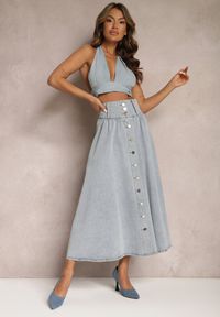 Renee - Jasnoniebieska Jeansowa Spódnica Maxi z Guzikami z Bawełny Rachellia. Kolor: niebieski. Materiał: bawełna, jeans #5