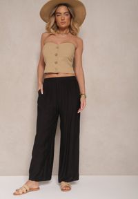 Renee - Czarne Spodnie Palazzo o Szerokim Kroju High Waist Lislevia. Okazja: na co dzień. Stan: podwyższony. Kolor: czarny. Styl: elegancki, casual