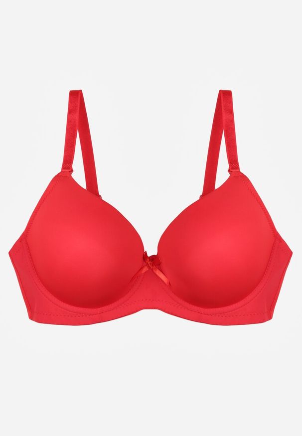 Renee - Czerwony Gładki Biustonosz o Klasycznym Fasonie Zdobiony Kokardką Caloris. Kolor: czerwony. Wzór: gładki, aplikacja