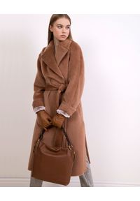 CATERINA - Brązowy płaszcz z alpaki i wełny. Kolor: brązowy. Materiał: wełna