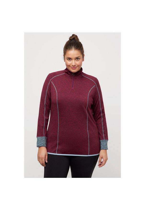 ULLA POPKEN - Damskie Koszulka stójka na suwak Slim Fit długi rękaw otwór na kciuk. Typ kołnierza: kołnierzyk stójkowy. Kolekcja: plus size. Kolor: czerwony. Materiał: poliester, materiał, elastan. Długość rękawa: długi rękaw. Długość: długie