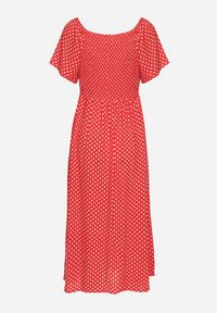 Born2be - Czerwona Sukienka z Bawełny o Rozkloszowanym Kroju w Kropeczki Lisadrisa. Okazja: na imprezę, na co dzień. Kolor: czerwony. Materiał: bawełna. Długość rękawa: krótki rękaw. Styl: klasyczny, casual, elegancki #5