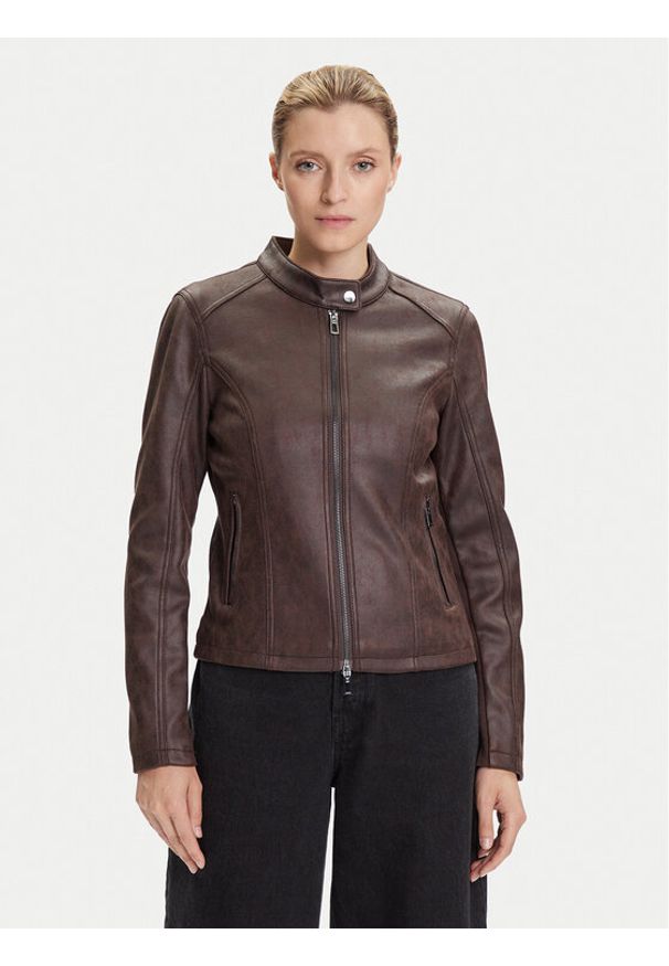 Desigual Kurtka z imitacji skóry Basic 25WWEW43 Brązowy Regular Fit. Kolor: brązowy. Materiał: skóra