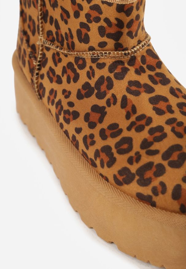 Born2be - Panterkowe Krótkie Śniegowce na Platformie Lysindra. Materiał: futro, jeans, wełna, zamsz. Sezon: zima. Obcas: na platformie. Styl: elegancki, klasyczny