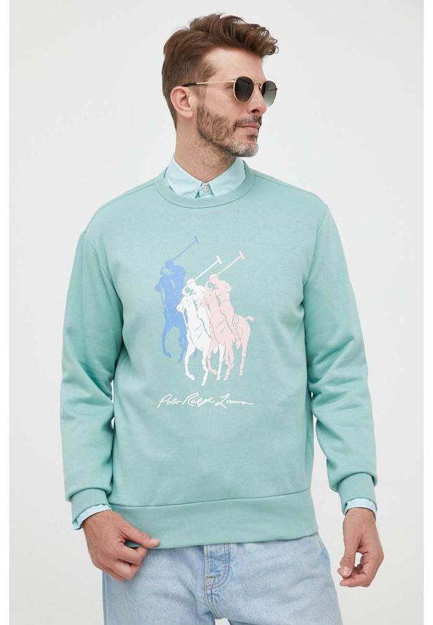 Polo Ralph Lauren bluza męska kolor zielony z nadrukiem. Typ kołnierza: polo. Kolor: zielony. Wzór: nadruk. Styl: klasyczny