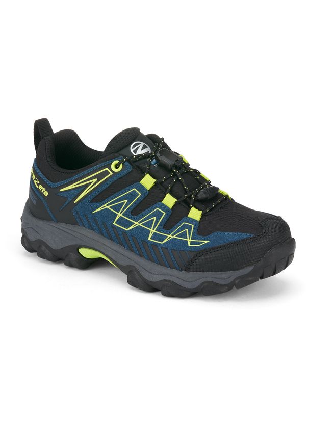 Buty trekkingowe juniorskie TREZETA Thunder z membraną WP. Kolor: wielokolorowy, niebieski, żółty. Styl: sportowy. Sport: turystyka piesza